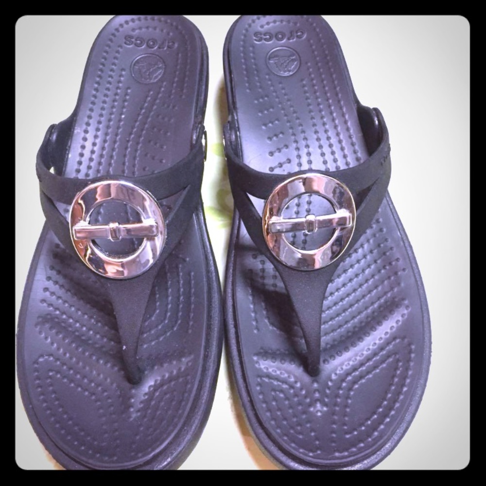 Black Croc Sandals w/silver detailing