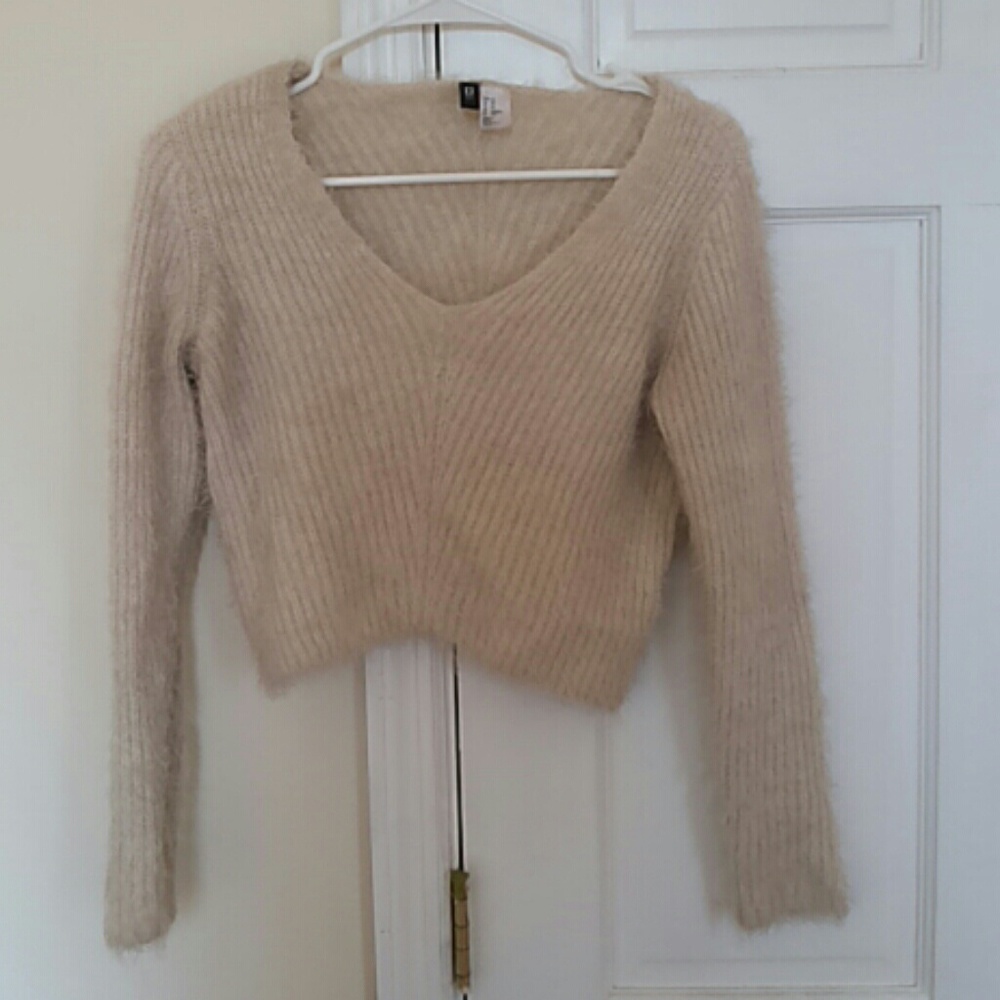 Cream Fuzzy Cropped sweater