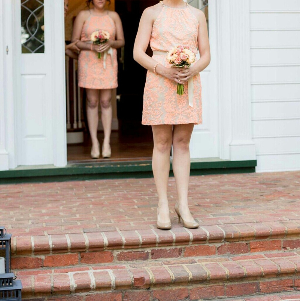 Champagne & coral halter dress
