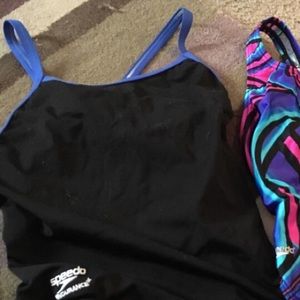 Black one piece racing swim suit