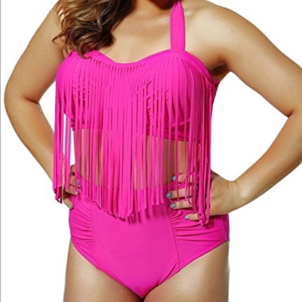 Bright pink high waisted bikini