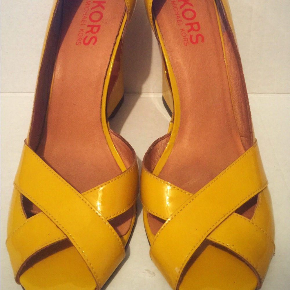 Michael Kors Yellow Patent Leather Wedge Sandal 11