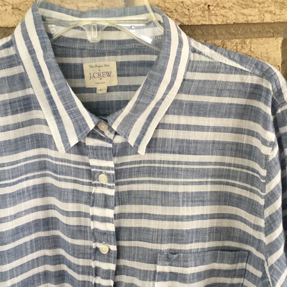 The Perfect Shirt by J.CREW Sz L blue/white