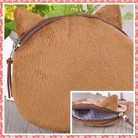 3D cute cat face shiny eyes zipper coin purse - Picture 2 of 2