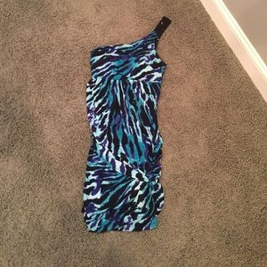 Blue purple black and white dress