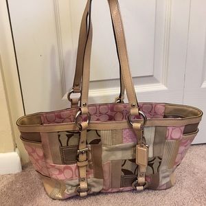 Pink and tan Coach tote