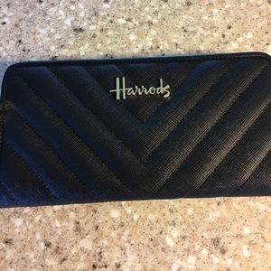 Harrods Black Zippered Wallet NEW
