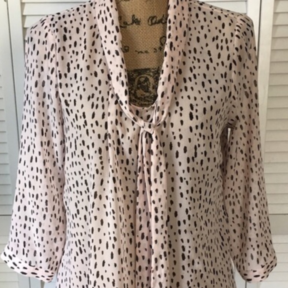 The Limited pink dotted bow blouse
