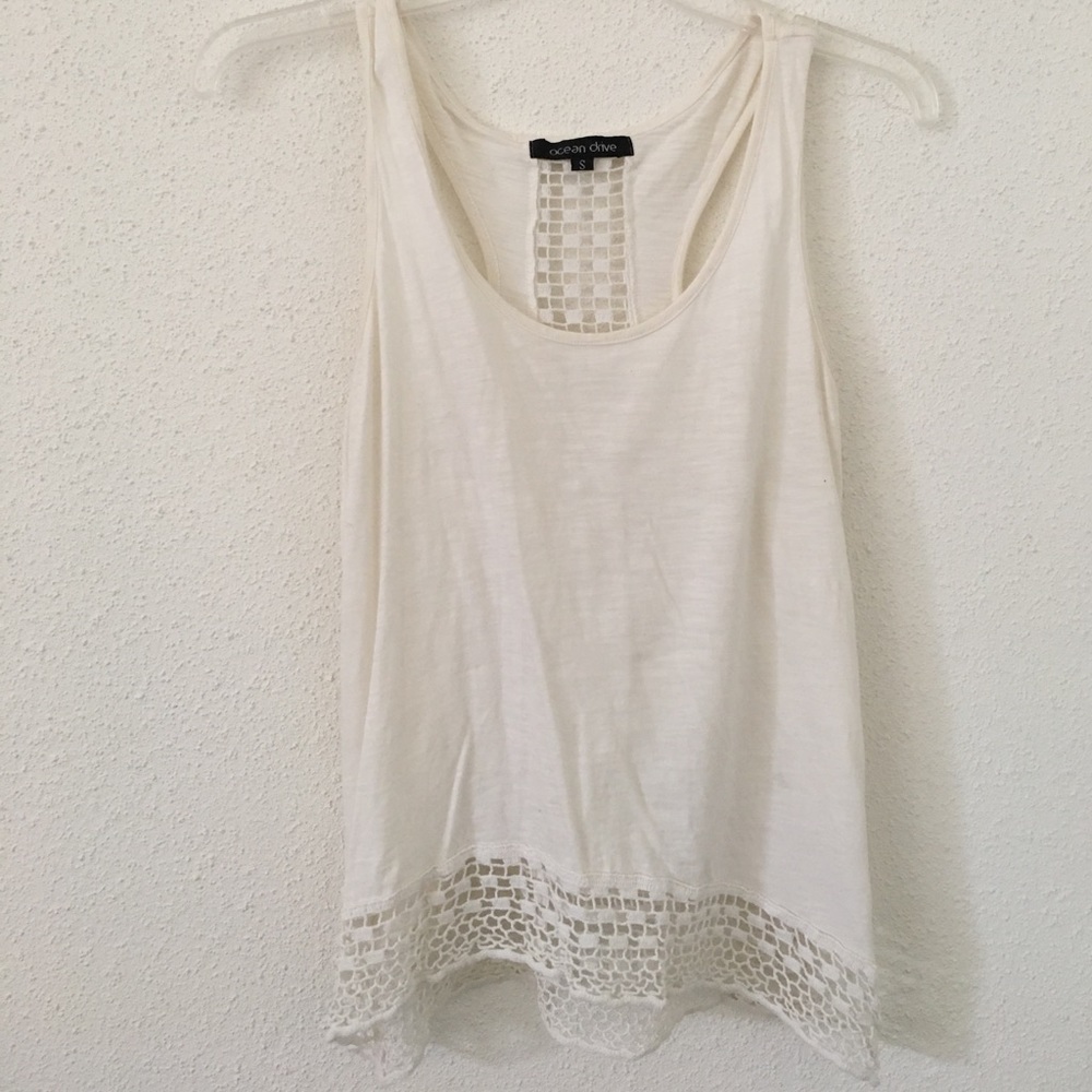 White Crochet Cut-Out Tank Top