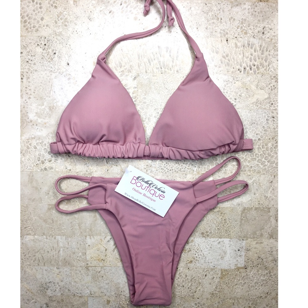 Rosie- Dusty Pink Strappy Cheeky Bikini Set - Picture 2 of 3