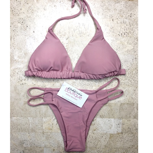 Rosie- Dusty Pink Strappy Cheeky Bikini Set - Picture 2 of 3