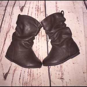 Brown leather boots.