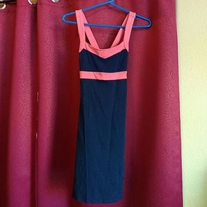 Crossback bodycon Navy and coral block dress