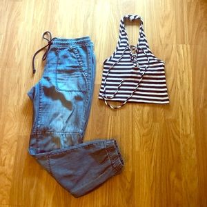 LOFT Lou & Grey chambray joggers