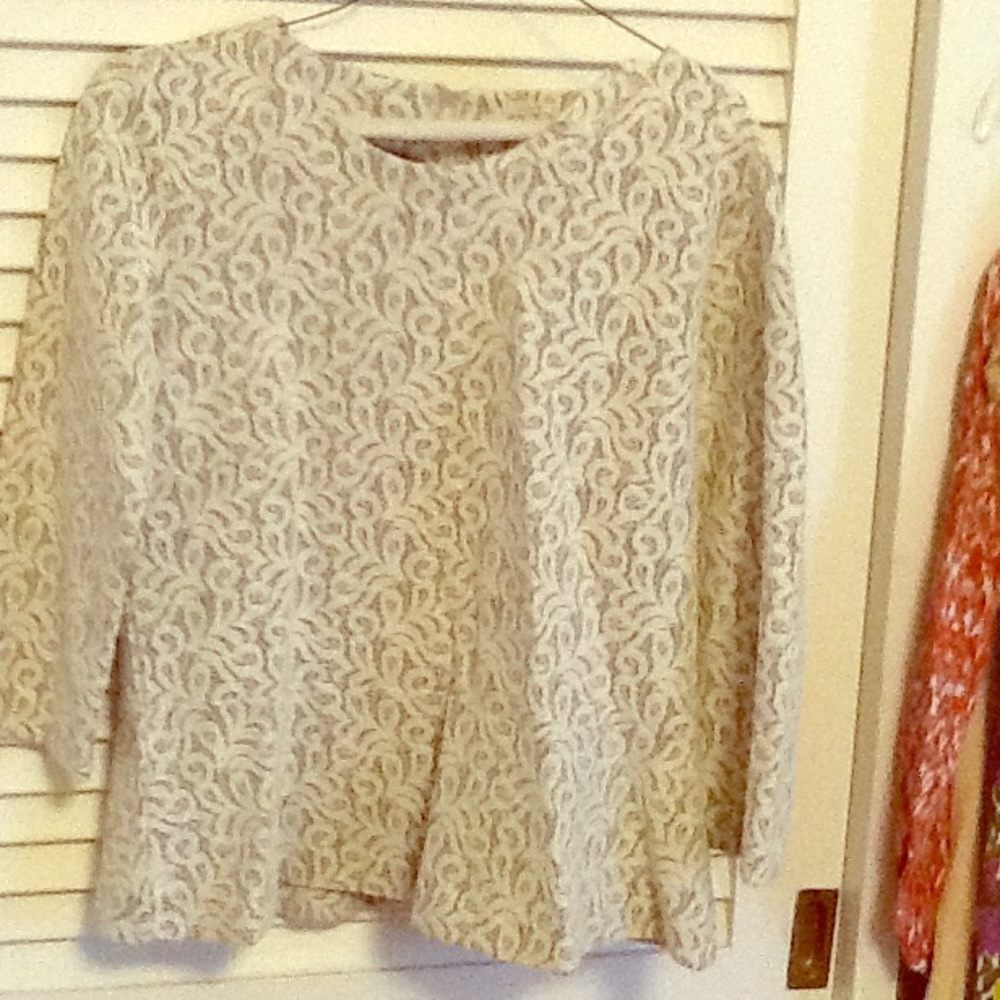 JCREW gray with lace overlay peplum top