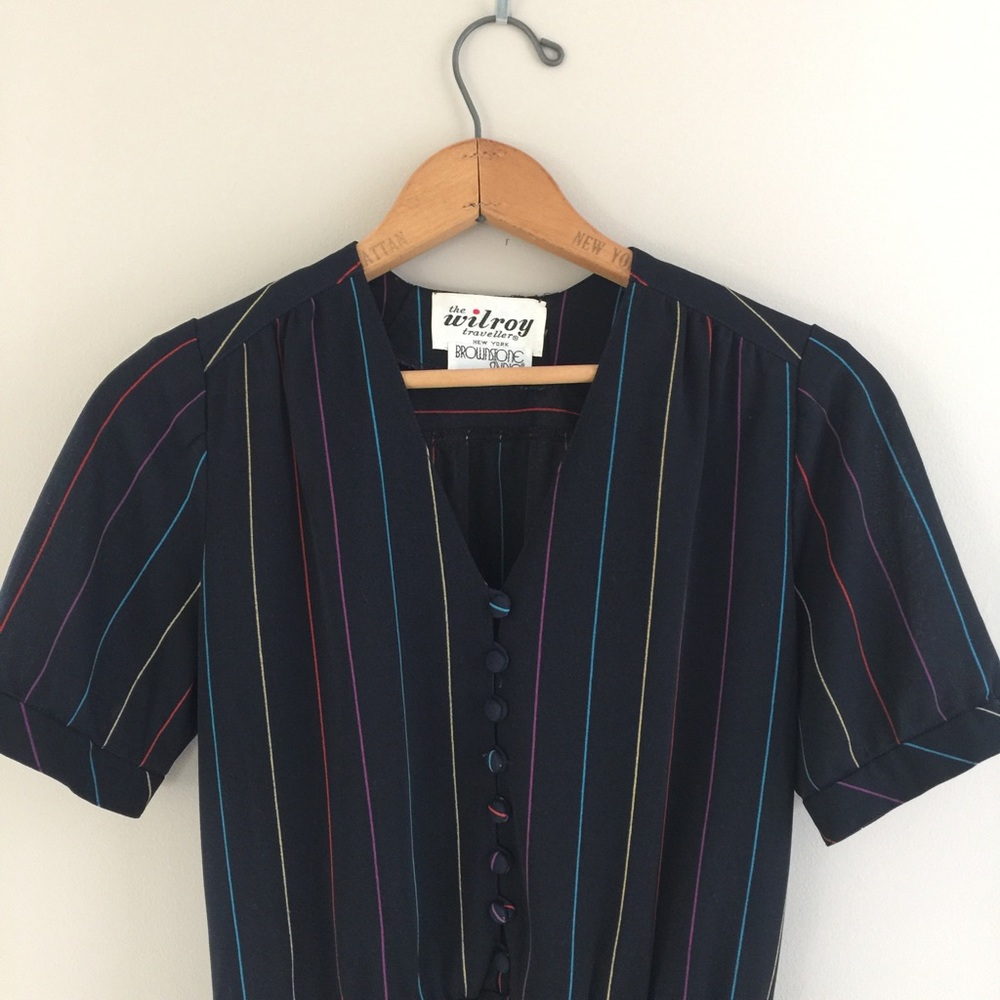 Vintage sheer black dress with rainbow stripe.