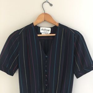 Vintage sheer black dress with rainbow stripe.