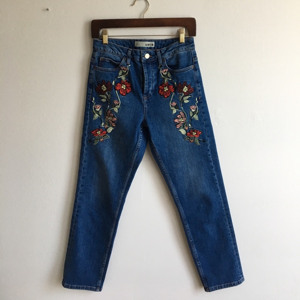 Topshop flower embroidered high-waist jeans sz 26