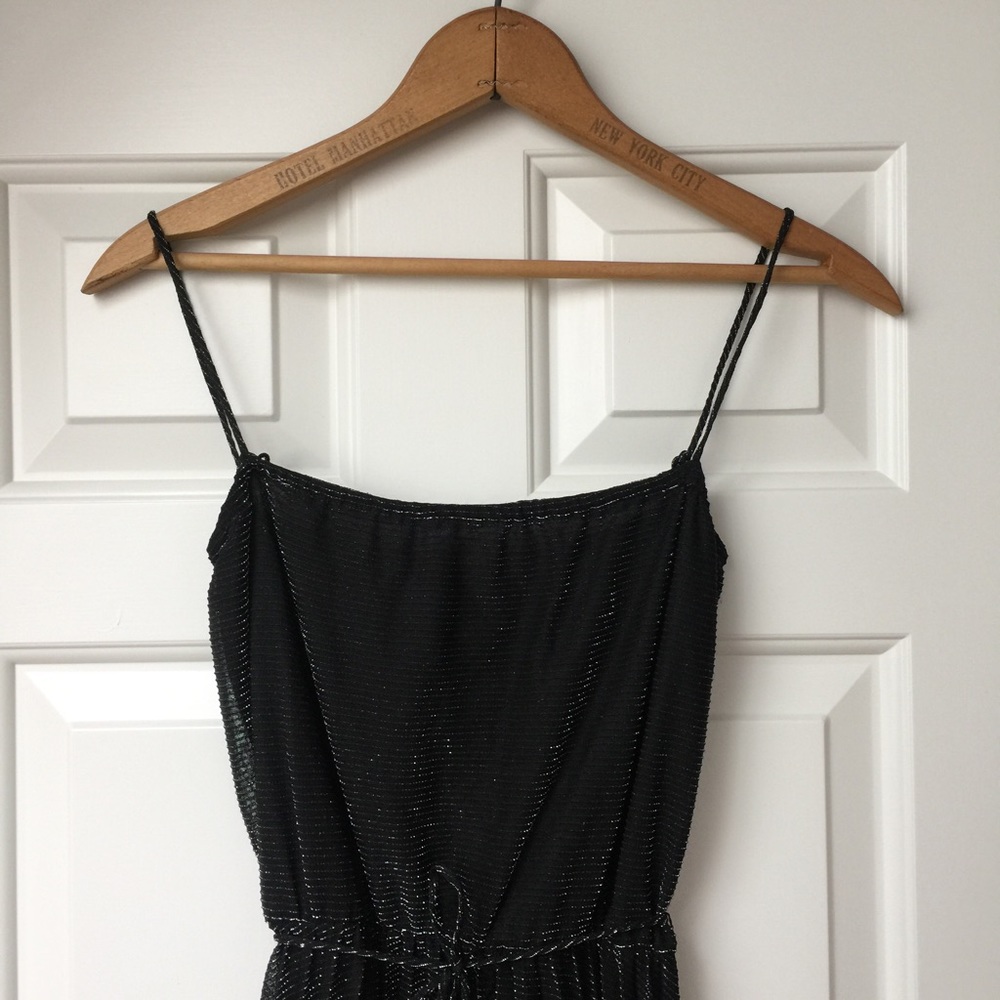 Vintage metallic black and silver pleated dress