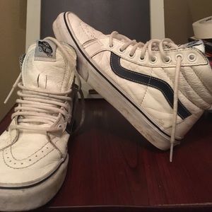 Vans white leather blue logo