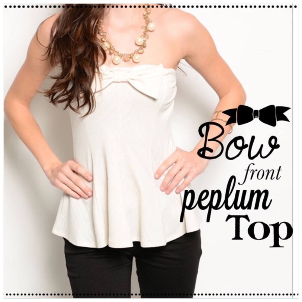 🚨S & M LEFT🚨Strapless ivory textured bow top