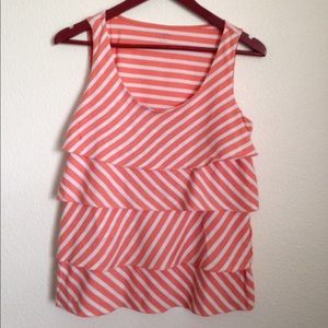 Ann Taylor Loft S Ruffle Coral Stripe Top