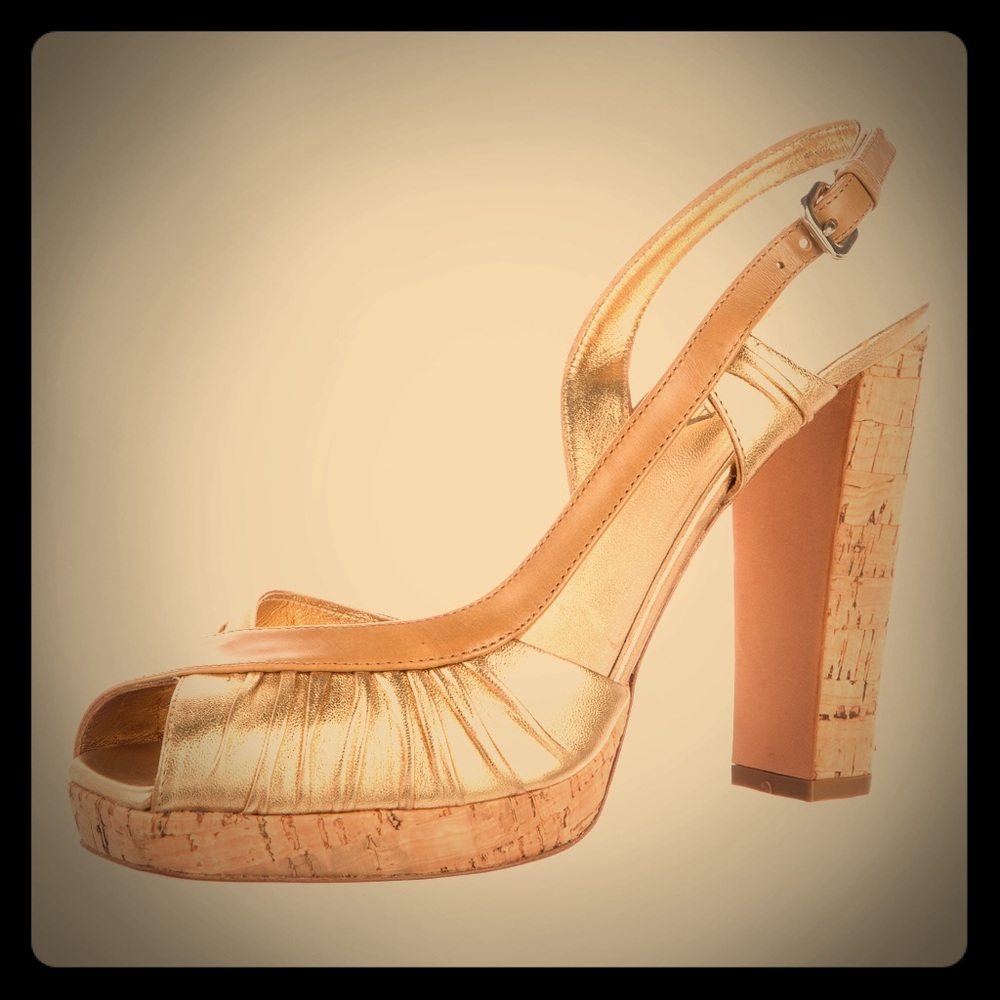 Prada Metallic Cork Sandal Heels