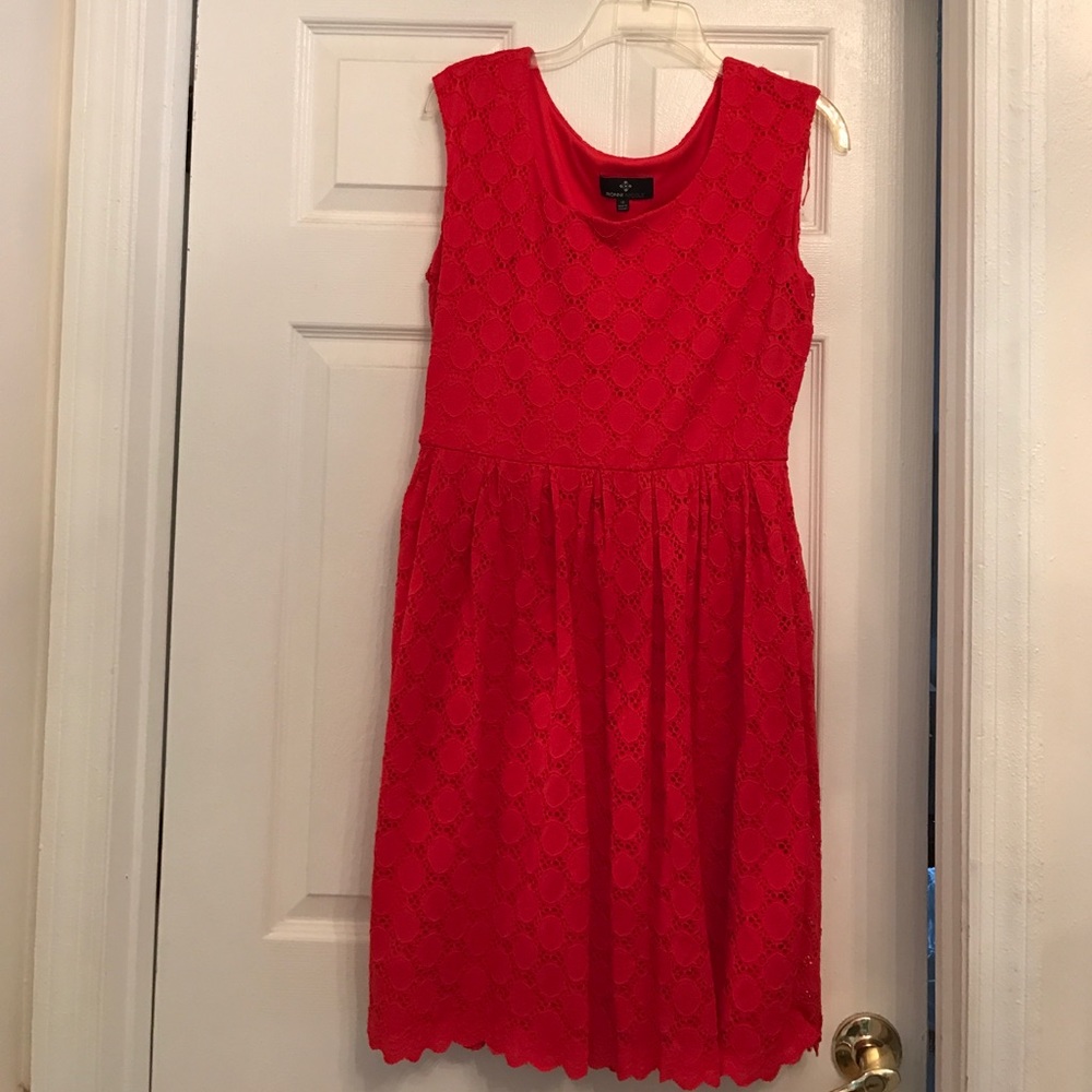 Red eyelet crochet dress