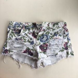 {Forever 21} high waisted floral jean shorts