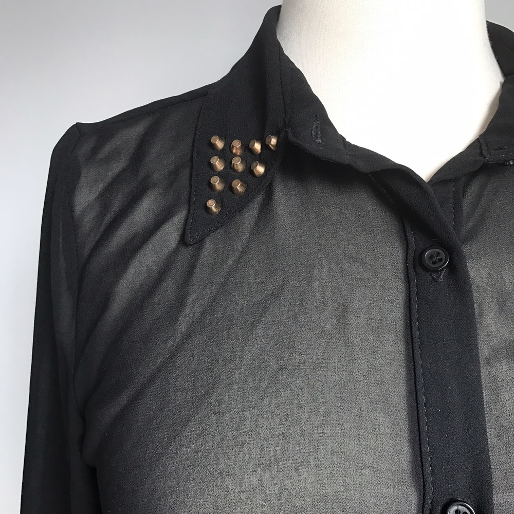 Black sheer blouse with brass studded collars