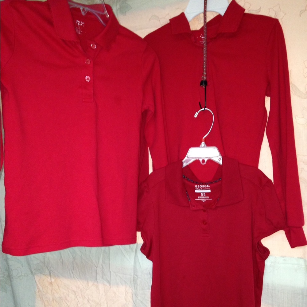 3 Girls Red School Uniform Shirts