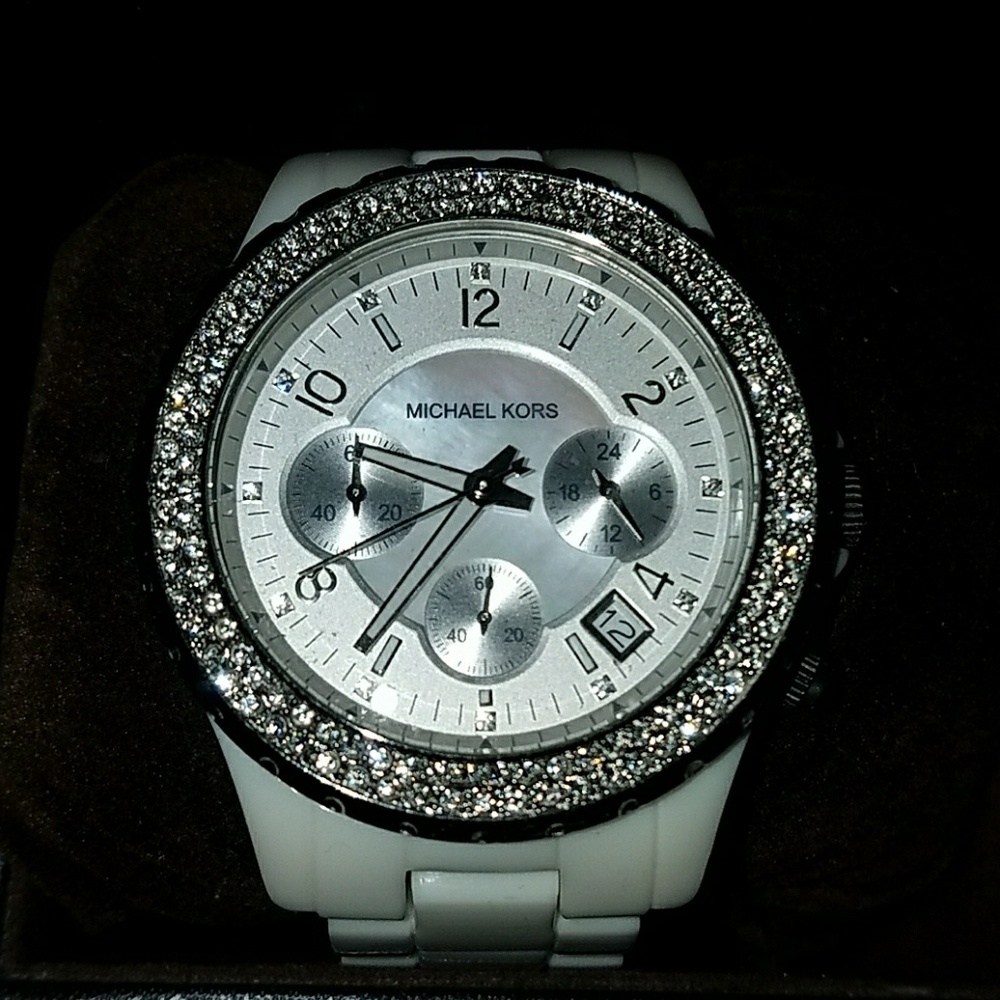 Michael Kors White Glitz Madison Watch