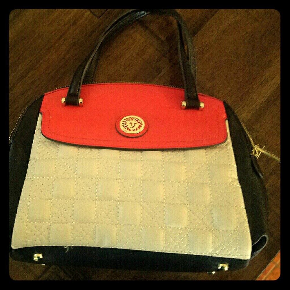 Anne Klein orange/black/cream colorblock satchel