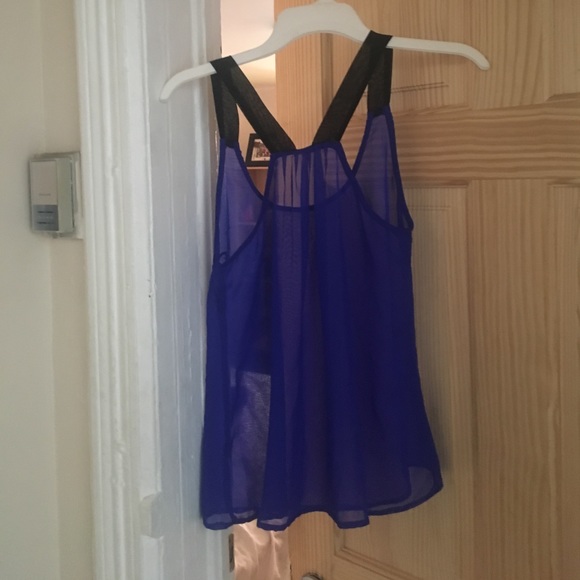 Dark blue see-through tank top with black straps - Picture 2 of 2