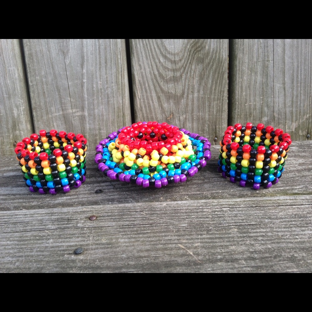 Set Of 3 Rainbow Rave Kandi Cuffs
