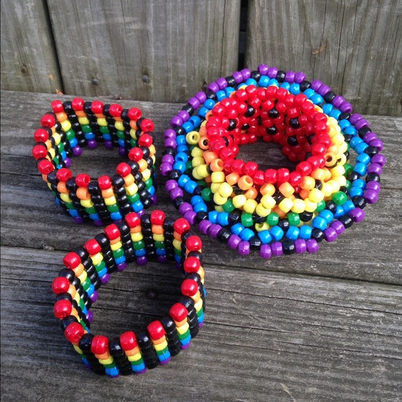 Set Of 3 Rainbow Rave Kandi Cuffs - Picture 2 of 4