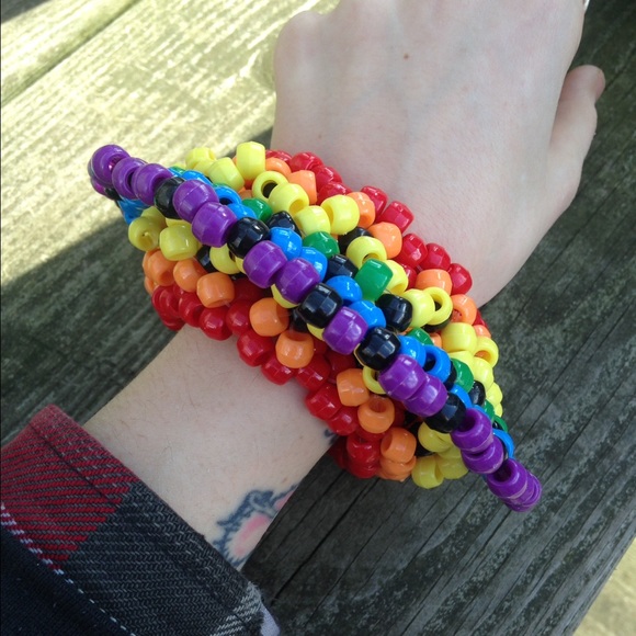 Set Of 3 Rainbow Rave Kandi Cuffs - Picture 3 of 4