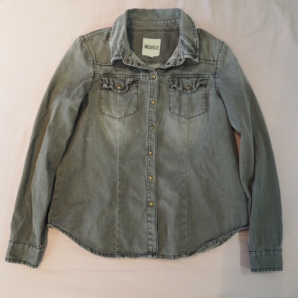 Brandy Melville Dark Grey Button Up - Picture 2 of 6