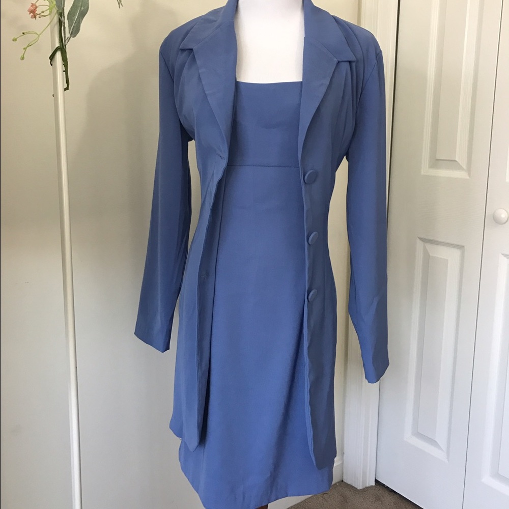 Vintage Blue Dress and Jacket Suit Set