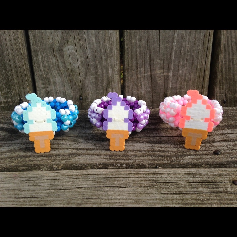 Set Of 3 Soft Ice Cream Cone Rave Kandi Cuffs