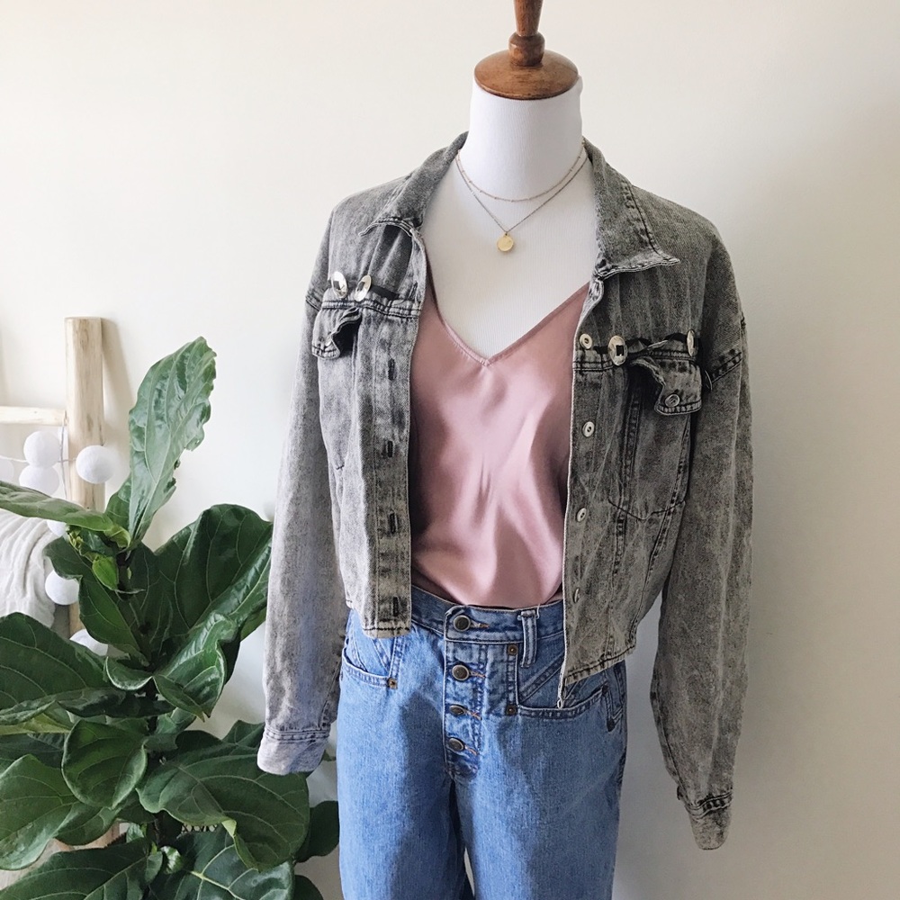 Vintage Grey Denim Jacket with Western Details