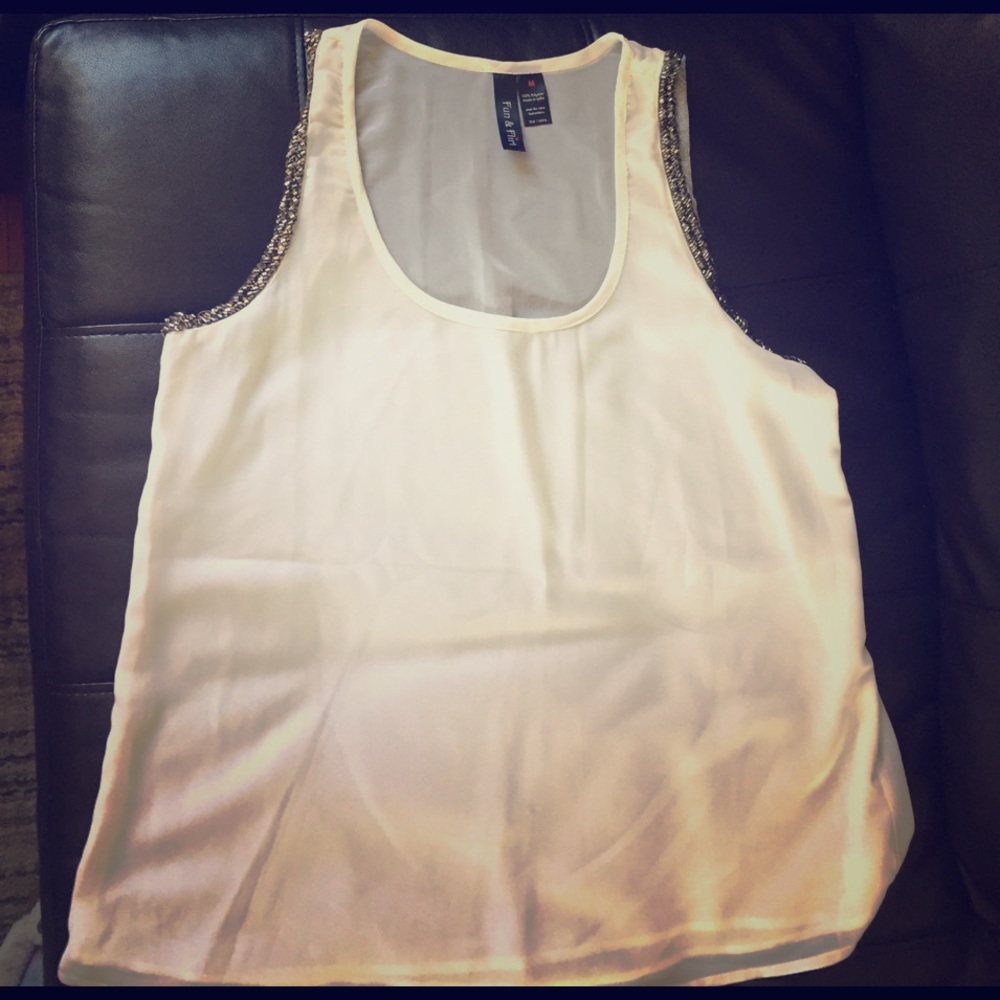 Sheer White Blouse Tank Top with Beaded Detail