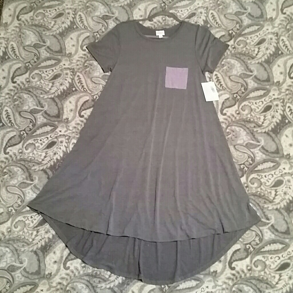 LuLaRoe Carly,  Small, dark heather gray w/ purple