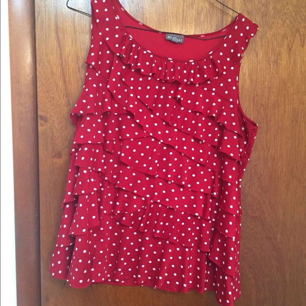 Used red with white polka dot top