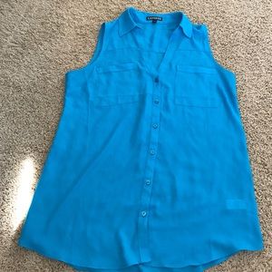 Turquoise sleeveless button-up blouse