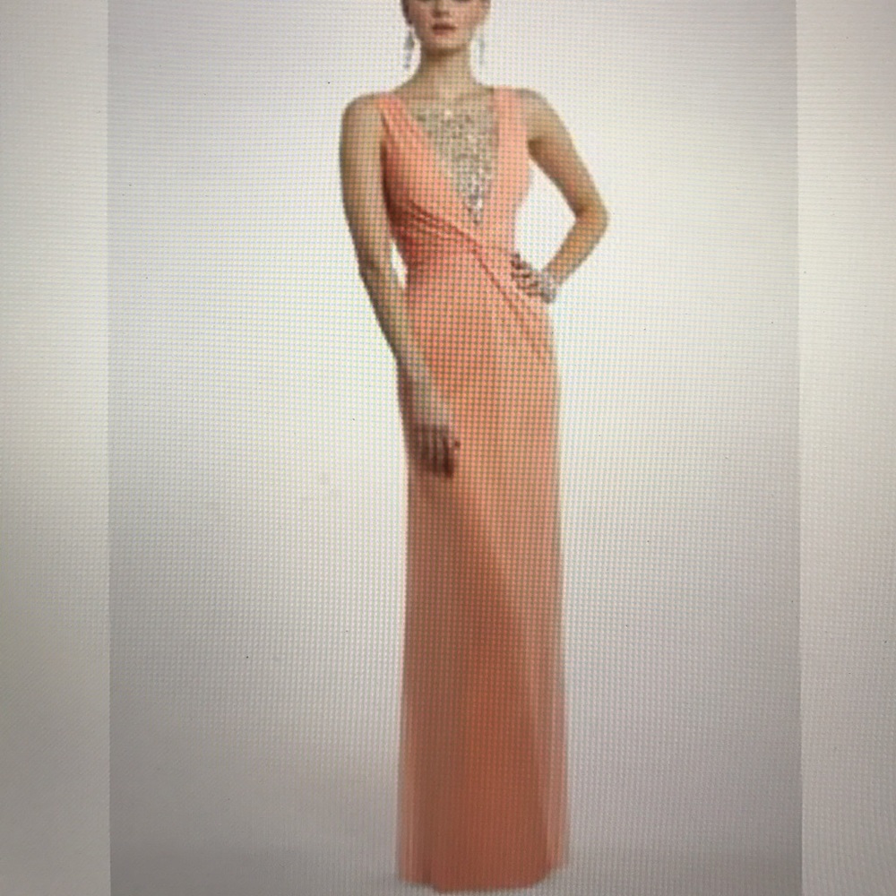 CASHET mesh v-neck full length dress