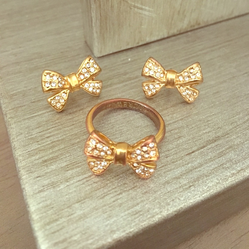 J. Crew gold bow ring and earrings