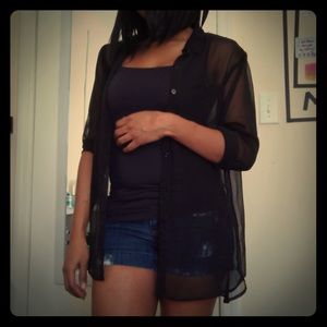 Long sleeve sheer button-up