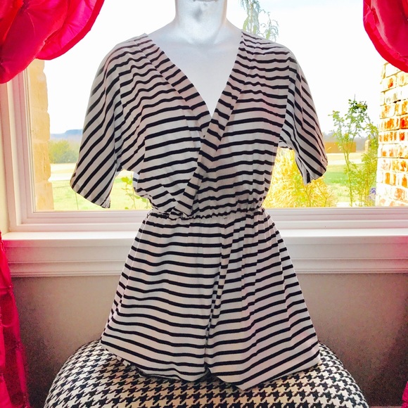 Pants - Black & White Striped Romper