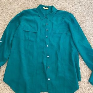 100% silk, jade green button up blouse